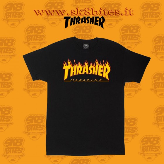 Thrasher Flame Logo T-shirt Black Skateboard Street Unisex Urban Clothing